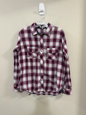 Kut from the Kloth Red, White & Navy Plaid Shirt With Snaps. Size Small